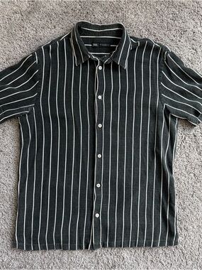Zara Men Black Shirt with White Vertical Stripes